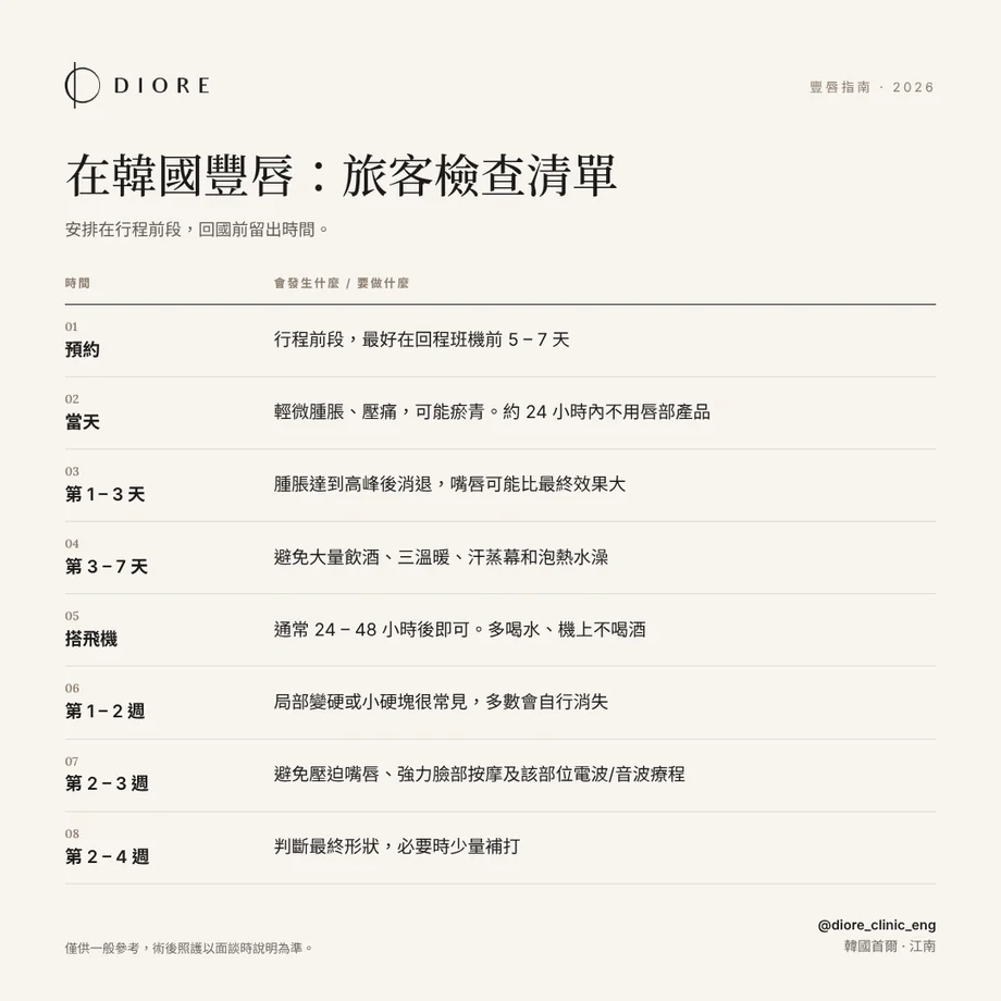 韓國豐唇旅客檢查清單